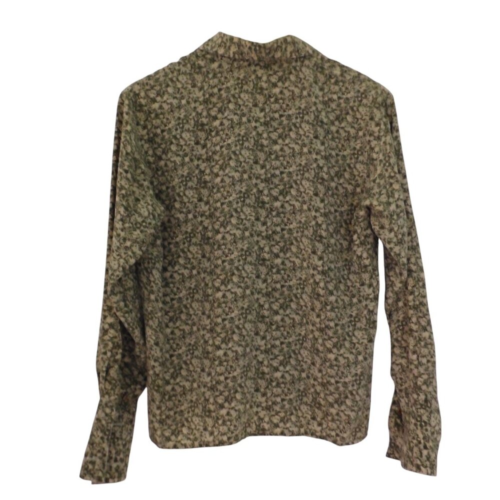 Ann Taylor Womens Silk button front top Olive Green Beige Floral Size 2 - Picture 6 of 7